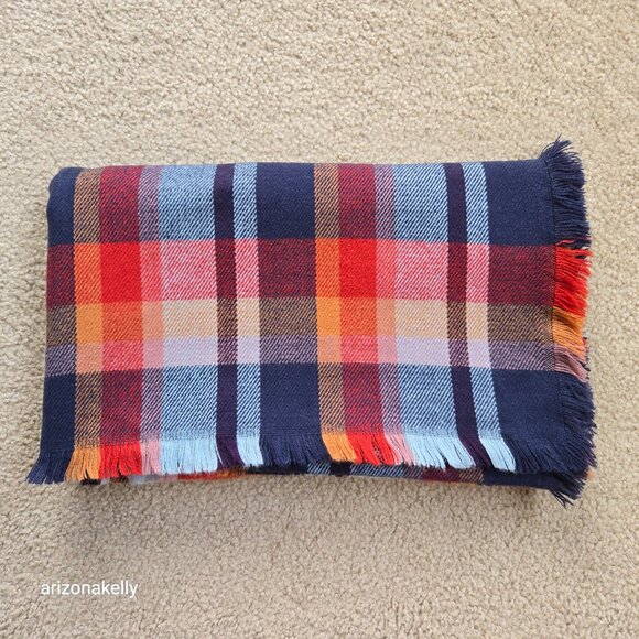 NWT L.L. Bean Blanket Scarf Colorful Plaid "Deep Admiral Blue" - Picture 3 of 7